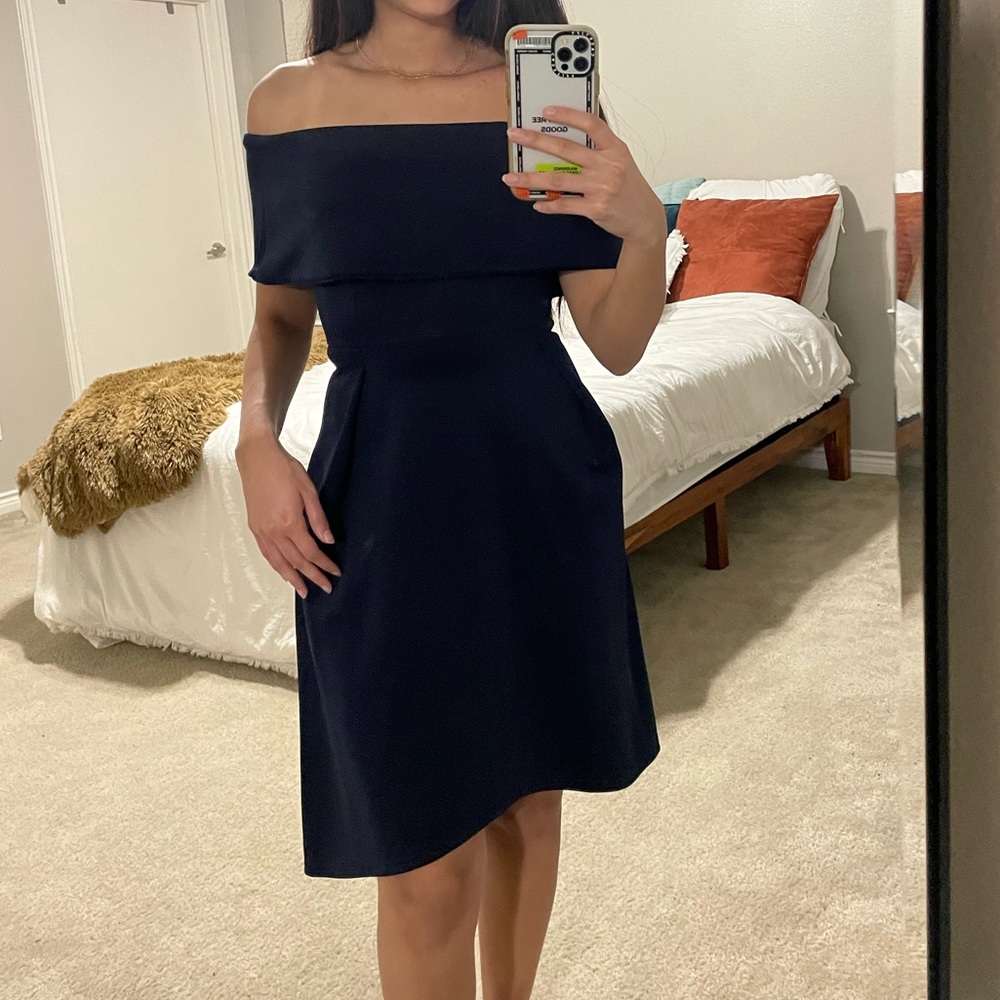 Missguided navy blue off the shoulders bardot dress!